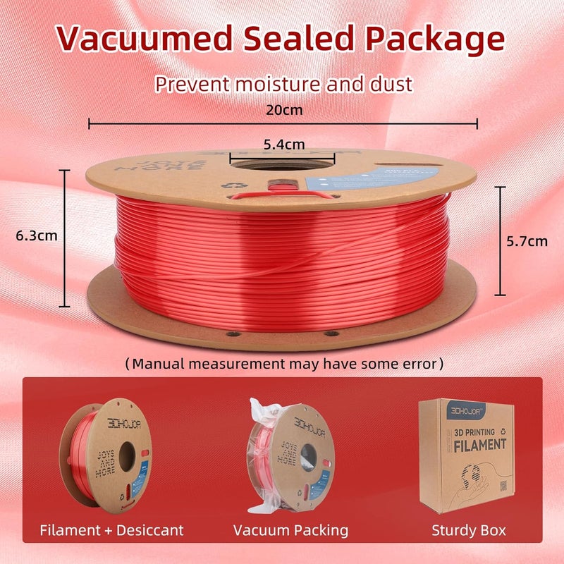 3DHoJor Silk PLA Filament 1.75mm, PLA Filament 1.75mm Silk Shiny 3D Printer Filament, 1kg Cardboard Spool (2.2lbs), Dimensional Accuracy +/- 0.03 mm, Fit Most FDM Printer（Red） - Image 5
